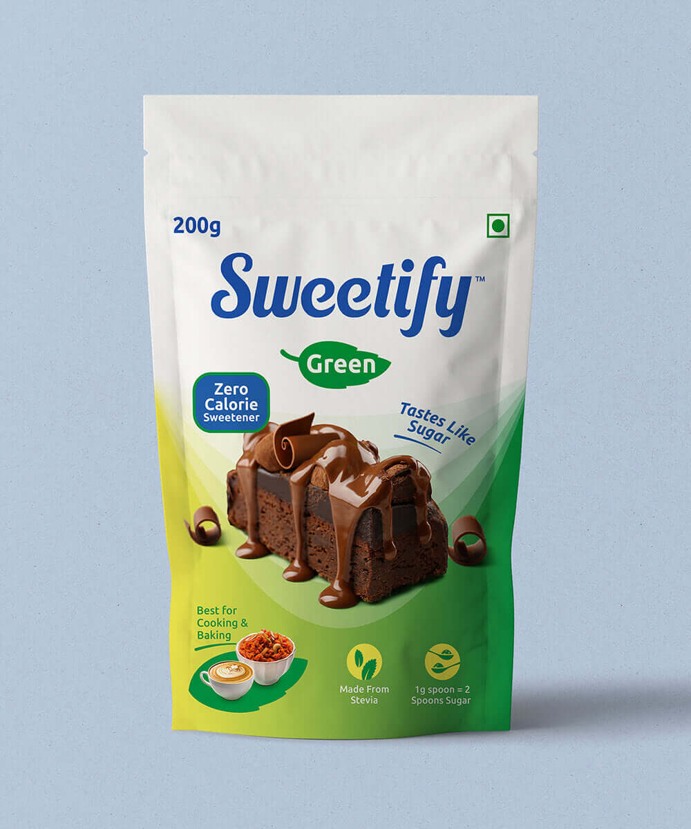 Zero Calorie Sugar-free Stevia Sweetener - Pouch Pack 200g with Spoon