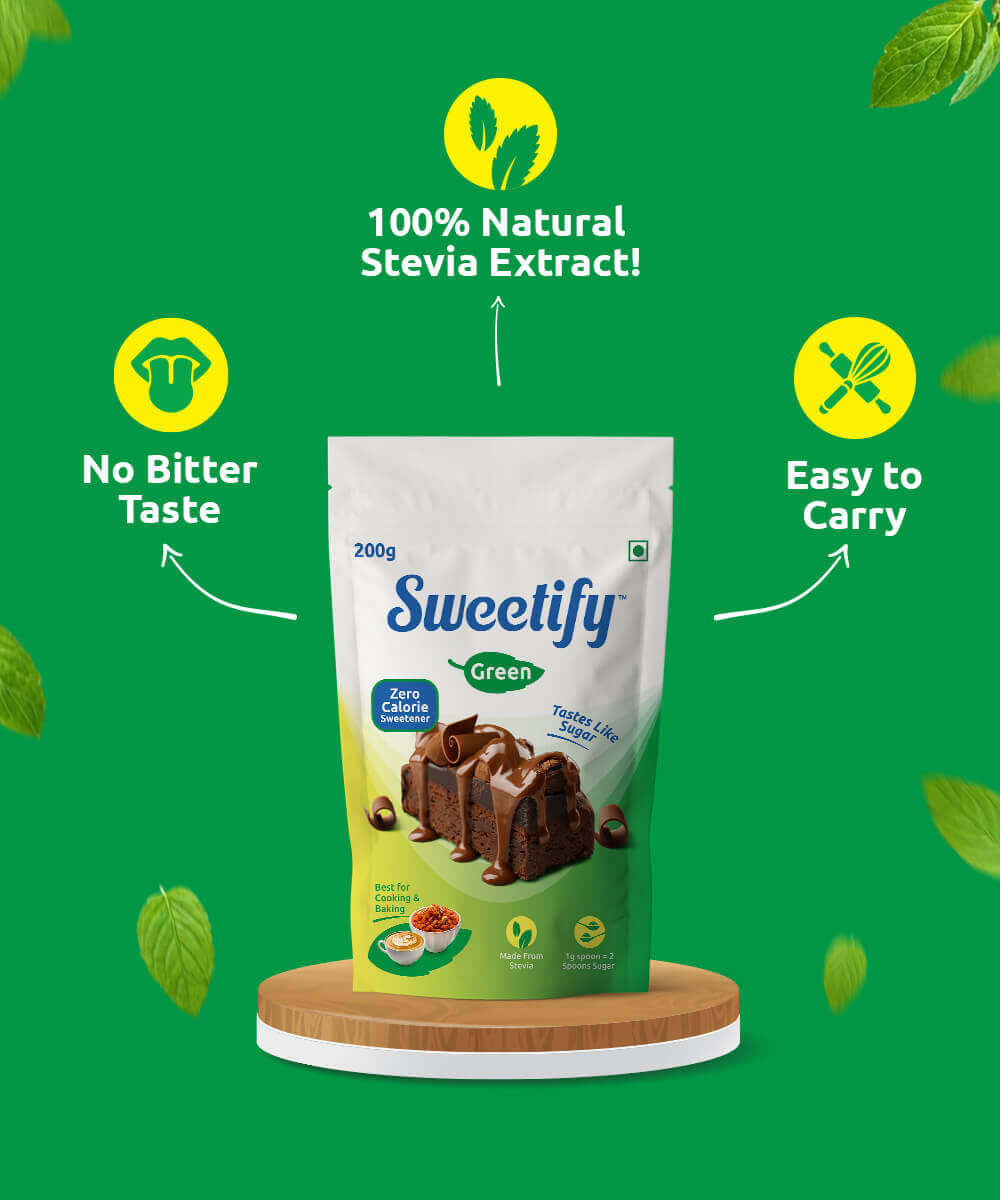 Zero Calorie Sugar-free Stevia Sweetener - Pouch Pack 200g with Spoon